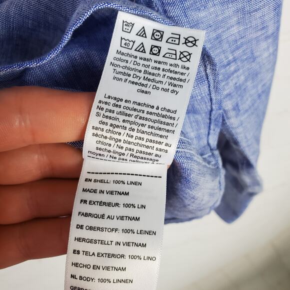 Untuckit Mens 100% Linen Vin Santo Long Sleeve Button Up Shirt L Blue Slim Fit - Picture 12 of 16